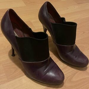 Miu Miu Eggplant Leather Stiletto Platform Booties, Sz 39.5 - Used Condition